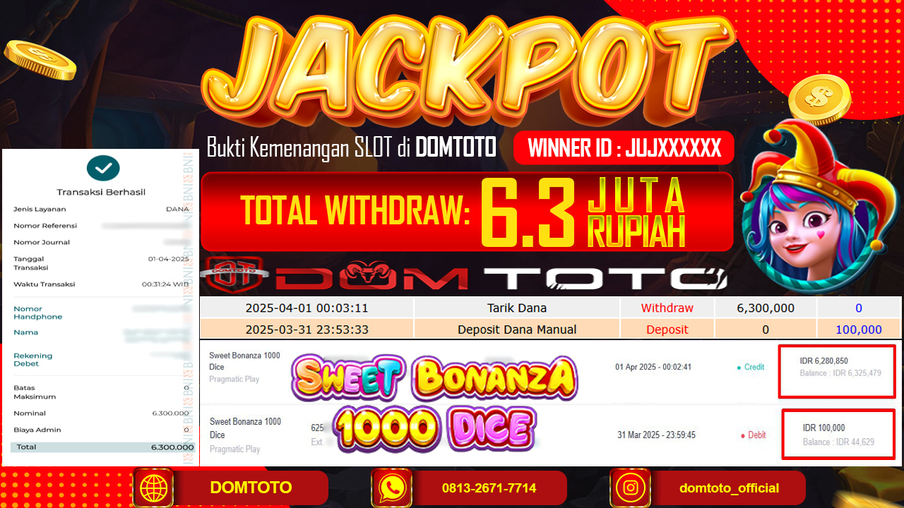 JACKPOT SLOT SWEET BONANZA 1000 DICE  01 APRIL 2025